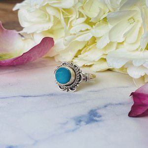 Vintage Sterling Silver Domed Turquoise Ring 7.75
